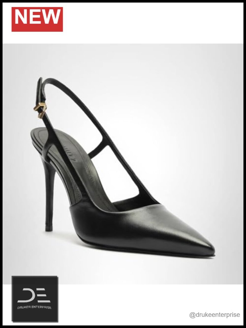 Black Leather Slingback Pumps Pointed Toe Stiletto Heels Women's Shoes